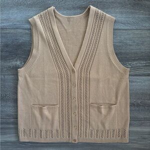 Tan Oversize Button Up Grandpa Knit Sweater Vest